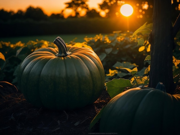 Pumpkin in sunrise garden ai generated