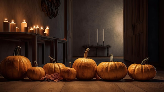 pumpkin on a surface in a modern hallway