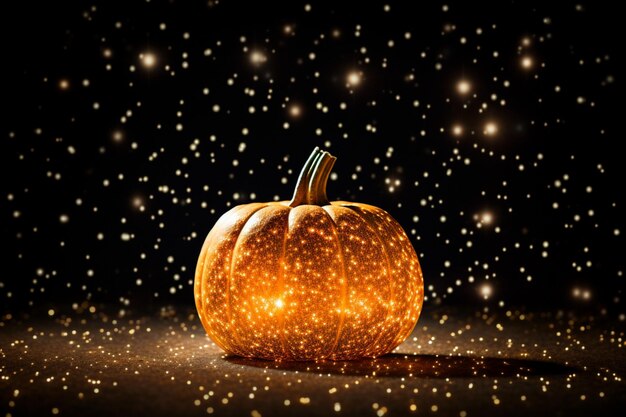 Photo pumpkin surrounded by twinkling stars healthy nutrition halloween pumpkin image photography