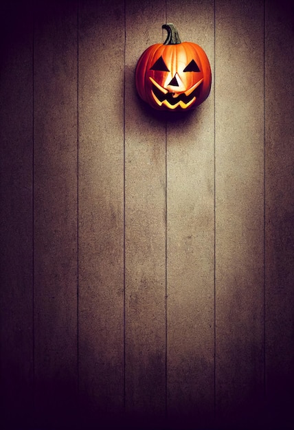 Pumpkin suspended in the air wooden wall Halloween pumpkin