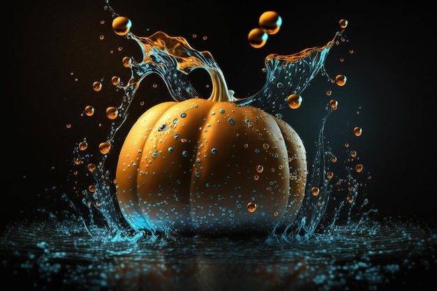 Pumpkin vegetables splash isolated on black background