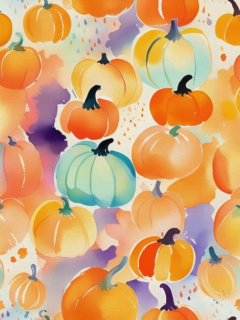 Pumpkin Watercolor Pattern Painting