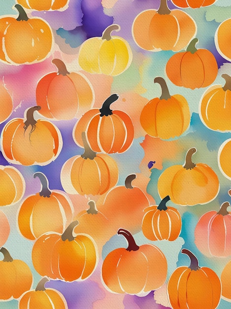 Pumpkin Watercolor Pattern Painting