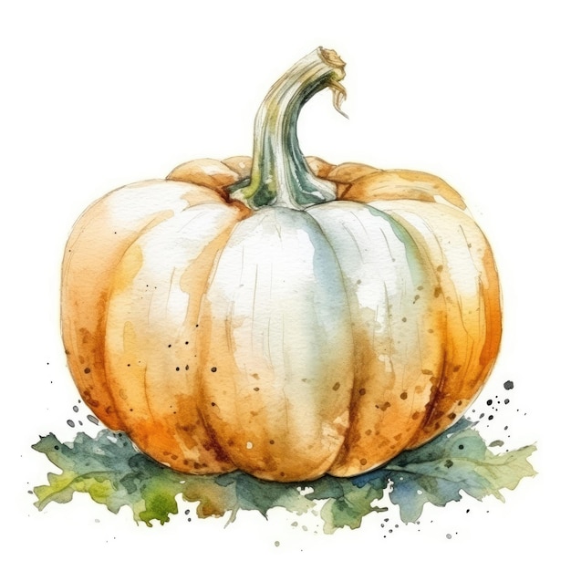 Pumpkin in watercolor style with ink outline on white background generative AI