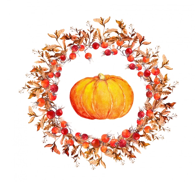 Pumpkin with berry wreath