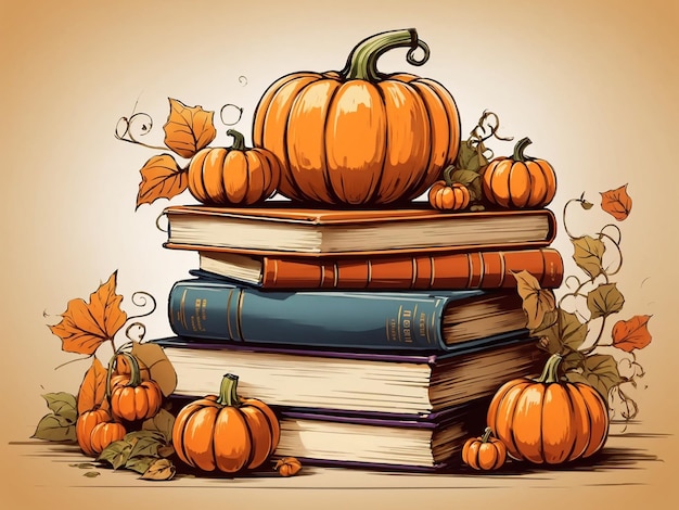 Pumpkin with book clipart vector illustration