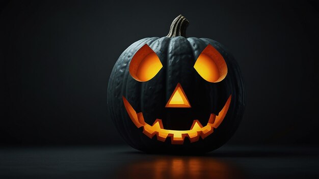 a pumpkin with a carved face and a carved face is illuminated by a glowing light