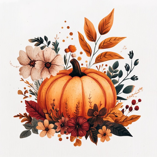 a pumpkin with flowers and birds on it