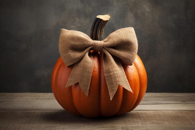 Photo pumpkin with a rustic burlap bow tied around