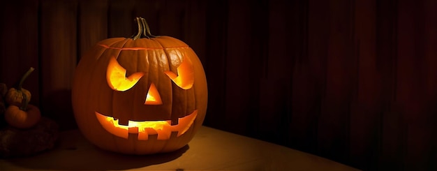 A pumpkin with a scary face for halloween banner