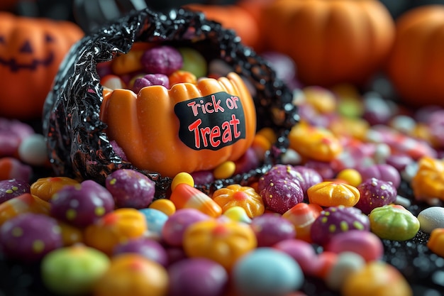 a pumpkin with a sticker that says halloween treat on it