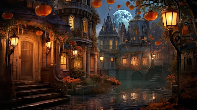 PumpkinLit Canal in a Enchanted City