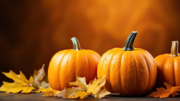 Pumpkins and autumn leaves