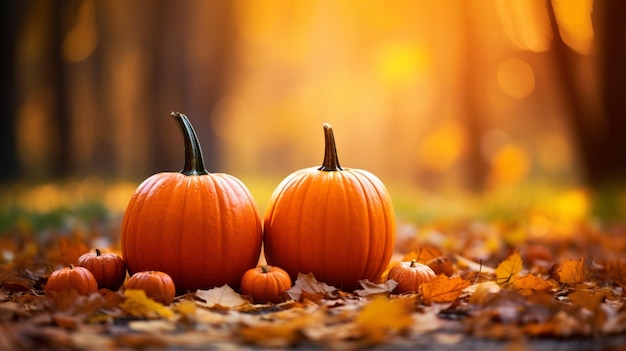 Pumpkins on the background of the autumn forest 1