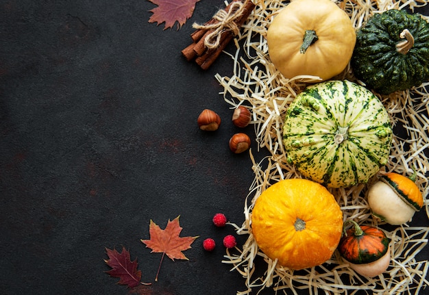 Pumpkins on a black background