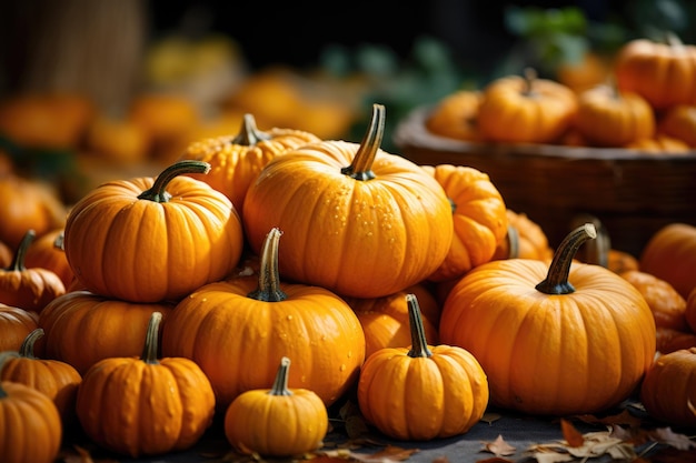 Pumpkins of different sizes stacked on each other behind a mountain generative IA