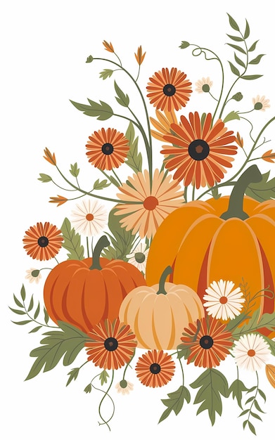 Photo pumpkins and flowers in autumnal colors