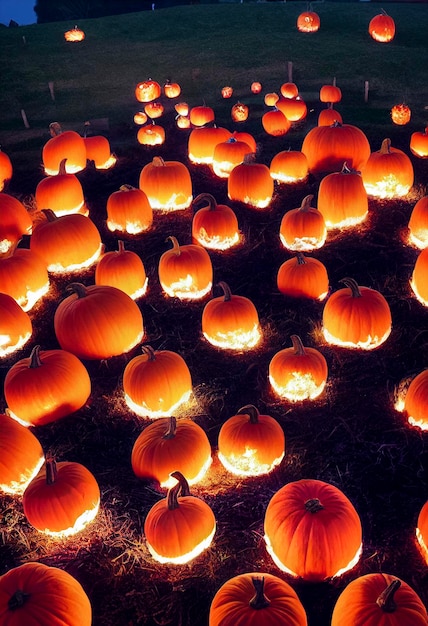 Pumpkins In Graveyard In The Spooky Night Halloween Backdrop