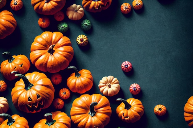 Pumpkins lying on the surface for Halloween Spooky cut out faces