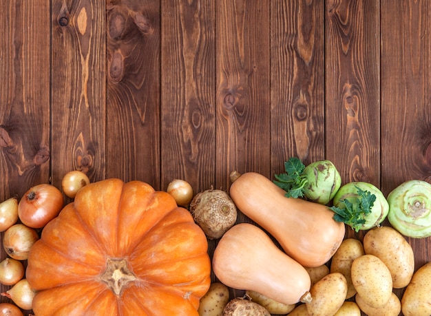 Pumpkins, potatoes and onions