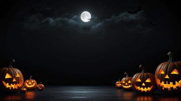 Photo pumpkins on the water with a full moon behind them