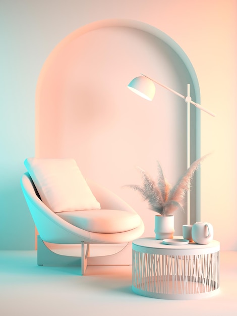 Punchy pastel conceptual interior room 3d illustration