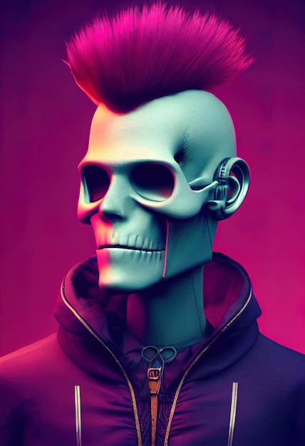 Punk Skull in Jacket Rock concept Digital illustration