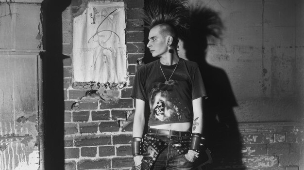 Photo punk on the street portrait of a young punk man with piercings and tattoos