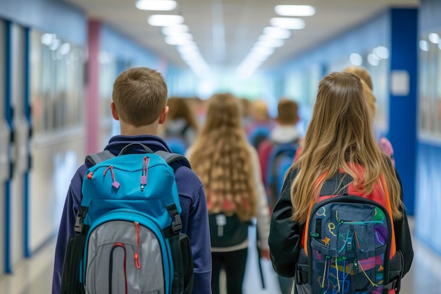 pupils running through school corridor