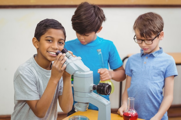 Pupils at science lesson in classroom