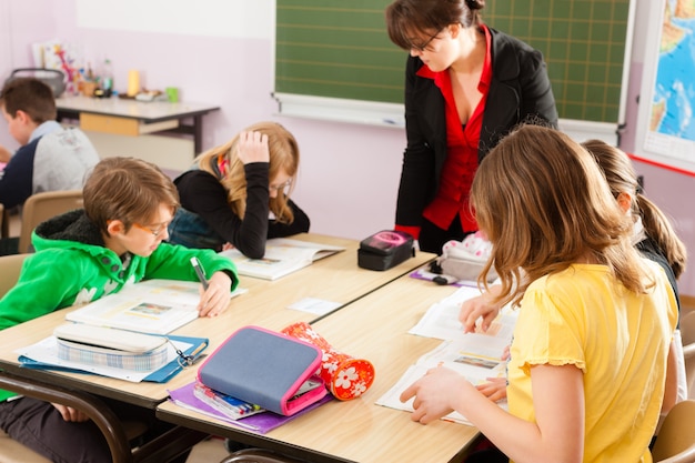 Pupils and teacher learning at school