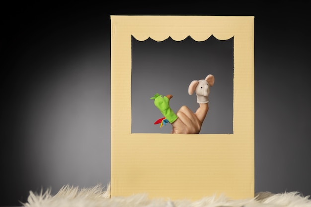 Photo puppet show in cardboard arrangement