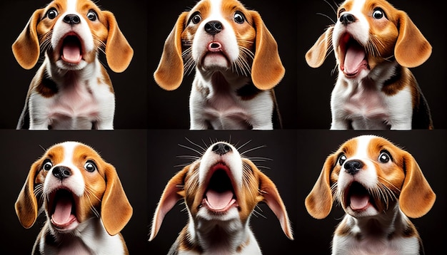 Photo puppy beagles yawned when they noticed the tongu