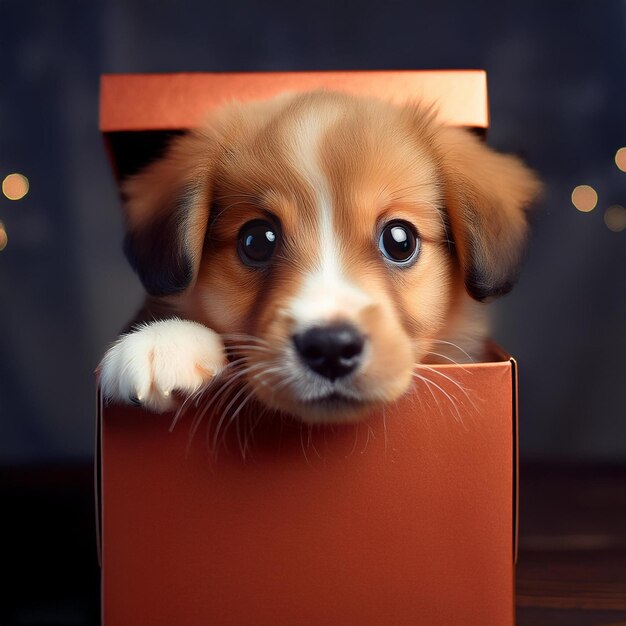 Photo a puppy in a box that says quot puppy quot