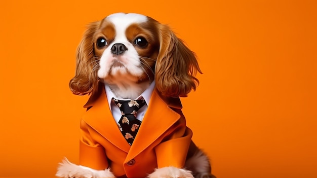 Puppy Cavalier King Charles Spaniel in a suit of the