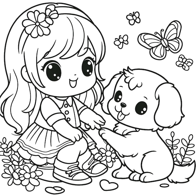 Puppy coloring page for children ai generated