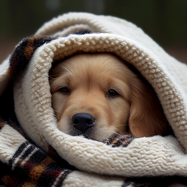 Puppy dog in a blanket generative ai