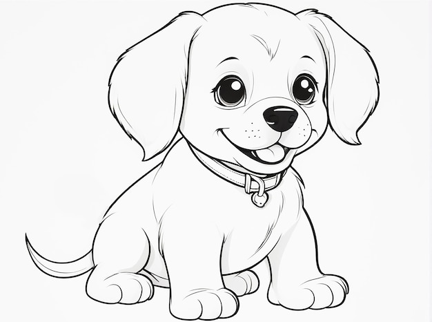 Photo a puppy dog siting coloring page illustration for kids and adults