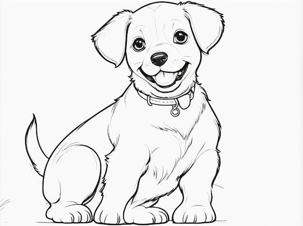 A puppy dog siting coloring page illustration for kids and adults