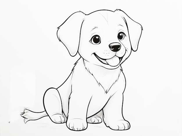 A puppy dog siting coloring page illustration for kids and adults