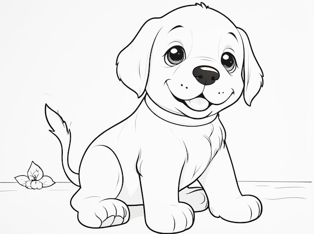 A puppy dog siting coloring page illustration for kids and adults