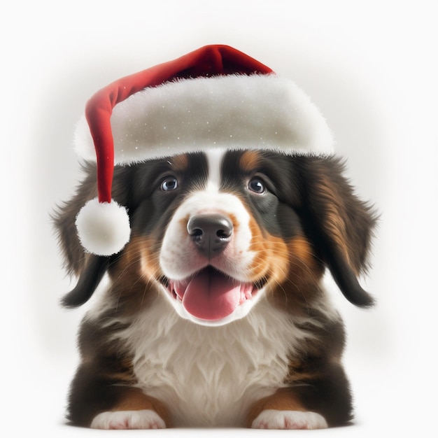 Puppy dog with christmas hat on white background Generative AI technology