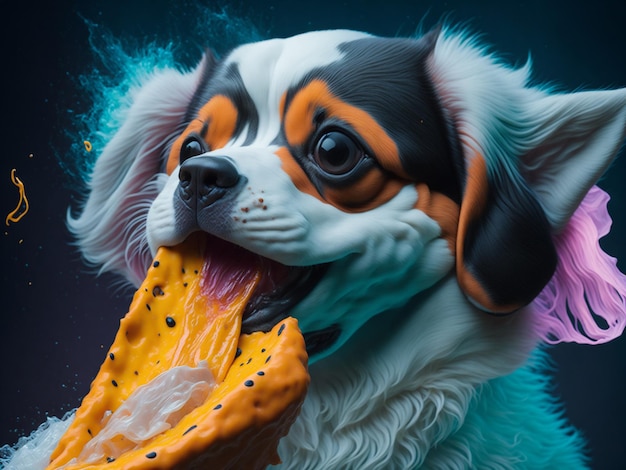 Puppy eating very tasty pizza AI generated