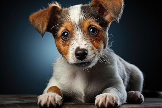 The puppy Jack Russell Terrier is posing Playful puppy or pet playing in the bl generative IA