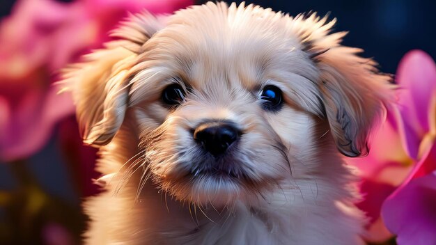 Puppy posing on pastel backdrop