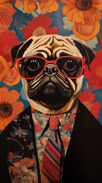 Puppy pug painting portrait glasses