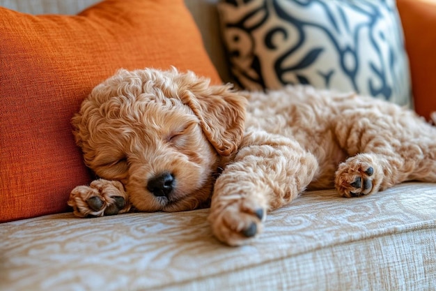 Photo puppy resting on a cushion photo