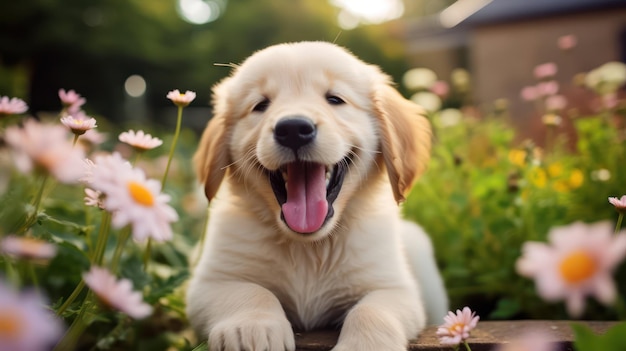 Puppy's Playful Romp in the Garden