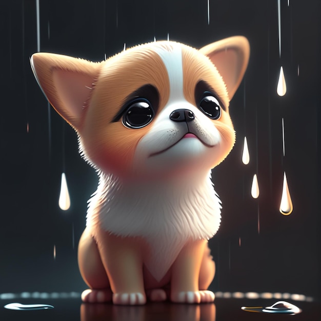 puppy sad in the rain