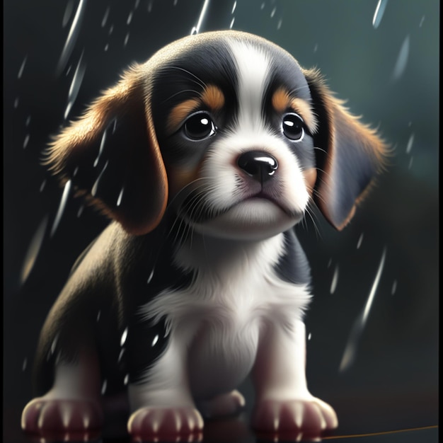 puppy sad in the rain